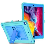 Étui de Tablette pour iPad 10,2" génération 7/8/9 (2019/2020/2021) en Silicone avec Levier latéral et bandoulière - Vert Menthe + Bleu