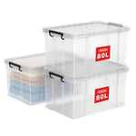 Cetomo 80L*3 Storage Boxes, Stackable Storage Box with Lids, Heavy-Duty Lidded Container with Reinforced Corners, Vertical Sides and Clip Closure, Durable, Plastic, Clear, 80L-3Pack