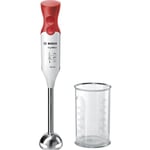 Mixeur plongeant BOSCH - 450W - Pied inox - 4 lames aiguisées - 2 vitesses - Bol gradué 600ml - blanc/rouge