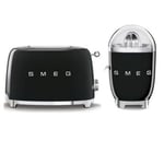 Pack  Grille-Pain Toaster 2 Fentes 950W + Presse Agrumes 70W Noir Années 50 SMEG