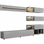 Ensemble de Meubles tv Mur de Rangement Meuble salon avec led 240cm Modèle Odin Gris perle et Truffle