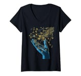 Womens Stylized Network Hand Graphic for Tech Innovators V-Neck T-Shirt