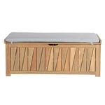 Banc coffre de jardin TERA 2 places en bois d'acacia blanchi FSC avec coussin gris clair 140x60x54 cm