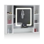 Clipop - Armoire de Salle Miroir avec led et capteur de lumière, Porte-Serviettes et 6 rangements Ouverts, Armoire de Rangement Murale, 907015cm