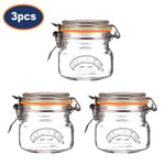 Glass Jar 250ml Square Preserving Jar Storage w/ Airtight Clip Top Container 3pc