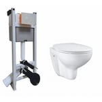 Pack wc Bâti-support + plaque Blanche + cuvette suspendue Bau Ceramic