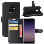 Samsung Galaxy A8 (2018) - læder cover / pung - Sort