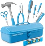 Hi-Spec Blue Beginner Tool Kit Set & Metal Box. Complete Real Hand Tools for DI