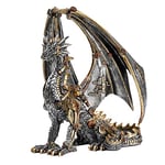 HEINBOW Statue de Dragon Steampunk Gothique rétro engrenage mécanique Assis Dragon Assis Sculpture en résine pour décoration de Maison 30,5 cm de Haut