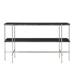 Gubi - TS Console, 120x30x72, 2 racks Polished Steel Base, Table Top Black Marquina Marble - Avlastningsbord - GamFratesi - Svart - Metall/Sten