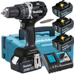 Makita Perceuse-visseuse à percussion sans fil 18V + 4x batterie 5,0Ah + chargeur en MAKPAC (DHP484T4JB)