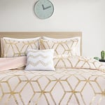 Comfort Spaces Comforter Set Ultra Soft All Season Lightweight Microfiber Geometric Metallic Print Hypoallergenic Bedding, Fabric, Blush/Gold, Twin/Twin XL