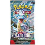 Vi har Pokemon Stellar Crown Booster Pack på lager i Norge | Rask levering med frakt fra kr 49,- | La oss hjelpe deg med å fullføre samlingen din!