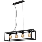 BRILONER Leuchten Lampes suspension, lampe suspension 4 flammes, lampe suspension rétro/vintage, Acier noir, 4x E27, max. 40 Watt, noir, 750x200x1200mm (LxLxH)