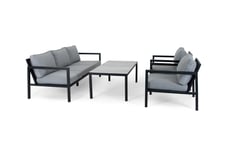 Brafab Belfort sofagruppe Svart med grå dyna 3-personers sofa & 2st lenestoler & sofabord 140x70 cm