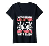 Womens Conquering Mountains One Wheel at a Time Paraplegic V-Neck T-Shirt