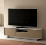 Dmora - Meuble TV Andromeda, Meuble TV pour Salon, Buffet Bas de Salon avec 2 Portes et 1 tiroir, 100% Made in Italy, 170x42h48 cm, Blanc et Beige