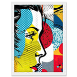 Artery8 Modern Abstract Woman Face in Profile Comic Book Style Red Yellow Geometric Halftone Artwork Framed Wall Art Print A4