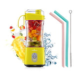 Vaeqozva Portable Blender,Blender Smoothie Maker for Shakes and Smoothies,Personal Blender USB Rechargeable with 6 Blades,380ml Juicer Blender for Travel Sports Office Kitchen,Yellow