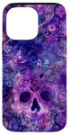 Coque pour iPhone 14 Pro Max Aquarelle violette ethnique horreur bleu feu flamme crâne