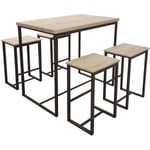 Ensemble de table de bar haute avec 4 tabourets en bois struture en métal noir repose-pieds 100x60xh89cm et 40x30xh60cm