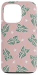 Coque pour iPhone 13 Pro Noeud vert esthétique sur rose clair Coquette de Noël