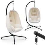 MIADOMODO® Fauteuil Suspendu Œuf - Cadre et Coussin, Hauteur Réglable, Max 160kg, Beige - Chaise Suspendue avec Oreiller, Extérieur