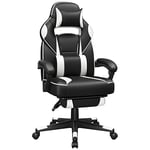 SONGMICS Fauteuil de Bureau, Chaise Gaming, Réglable, Repose-Pieds Télescopique, Mécanisme à Bascule, Appui-tête, Support Lombaire, Charge 150 kg, Noir d'encre et Blanc Nuage OBG73BW