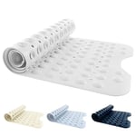 ANSIO® Long Bathtub Mat PVC Non-Slip Anti Mould Shower Mat with Drain Holes & Suction Cups Machine Washable 100 x 40cm / 39 x 16 inches - Solid White