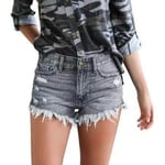 Dam Denim Shorts Mid Waist Ripped Raw Hem Jeans Shorts för Sommaren black l