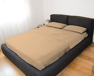 GEMITEX Parure de lit 2 Places Camello avec Traitement No-Repassage, Effet Satin, 100% Microfibre de Polyester. Composée de 2 draps et 2 taies d'oreiller. Fabriquée en Italie.