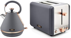 Tower Cavaletto Grey & Rose Gold Pyramid 1.7L, 3KW Kettle & 2 Slice toaster SET