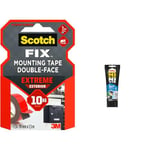 Scotch-Fix Ruban Adhésif Double Face de fixation Extrême pour Extérieur, 19 mm x 1,5 m & Pattex Ni Clou Ni Vis Fix Multi Matériaux Intérieur & Extérieur, colle de fixation