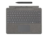 Microsoft Surface Pro Keyboard For Business - Tastatur - Med Penneoppvaring - Med Akselerometer, Touchpad - Bagbelyst - Qwerty - Italiensk - Platina - Med Slim Pen - For Surface Pro 10 For Business, Pro 8 For Business, Pro 9 For Business, Pro X