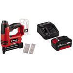 Einhell Cloueuse sans fil TE-CN 18 Li-Solo Power X-Change (li-ion, 18V, combiné agrafeuse + cloueuse, jusqu’à 20 coups par minute, incl. 300 clous et 300 agrafes) avec Chargeur et Batterie 4,0Ah