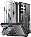 Poetic Spartan Case Compatible with Galaxy S24 Ultra 5G 6.8", [Slide Camera Cover] [Screen Protector Works with Fingerprint ID] Military Grade Rugged Shockproof Case with Kickstand, Metallic Gun Metal