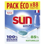 SUN - pastilles lave-vaisselle Tout en 1 Regular - 88 tablettes - avec 85% d'ingrédients d'origine naturelle - 100% efficace sur + de 99 taches - Fabriqué en France