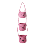 Rice - Raffia 3-Tier Hanging Storage with Animal Faces - Pink