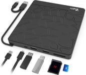 Graveur Dvd/Cd,Lecteur De Disque Externe Usb 3.0 Et Type-C Et Lecteur Cd-Rw/Vcd-Rw,Avec 5 Ports (2 Usb-A,Micro Usb,Sd,Tf) Pour Mac/Laptop/Win 7/8/10/Xp/Linux/Vista