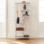 Etagère en métal blanc et décor bois - Loft - bibliothèque 6 niveaux. L 77 x l 33 x H 185cm