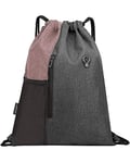 LIVACASA Sac à Cordon Sport Imperméable en Oxford Sac de Yoga à Cordelette Petit Sac à Dos à Cordon pour Gym Ecole Natation Piscine Plage Camping Voyage (Rose/Gris, 43 x 33 cm)