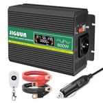 JIGUUN 600W Convertisseur de Tension Pur Sinus 12v 220v Inverter avec Prise EU et 2 Sorties USB 2,4A，Commande sans Fil et écran LCD Puissance de crête 1200W