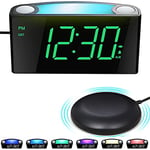 Reveil Vibreur Puissant Fort, Réveil Digitale Veilleuse de Nuit avec Chargement USB Double,Type C, Affichage à LED,Volume de l'alarme Luminosité Réglable,Horloge de Chevet pour Gros Dormeur, Sourds