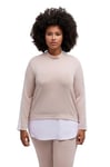 Ulla Popken Femme Grandes Tailles Sweat-Shirt, empiècement Chemisier en Bas, col Montant, Manches Longues Mastic foncé 46+ 815242300-46+