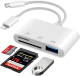 Lecteur de Carte SD pour iPhone iPad USB C,3 en 2 Lecteur de Carte SD pour Micro SD/SD/TF/USB, Adaptateur Carte SD pour iPhone, Adaptateur de Carte Mémoire, SD Card Reader pour iPhone Android