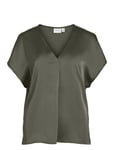 Viellette V-Neck S/S Satin Top - Noos Tops T-shirts & Tops Short-sleeved Khaki Green Vila
