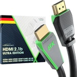 KabelDirekt – Câble 8K HDMI 2.1, édition certifiée Gamer – 3 m (8K@60Hz, Ultra High Speed/48G pour 10K, 8K ou 144 Hz ultra rapide en 4K, optimal pour PS5/Xbox et Gaming PC, moniteur/TV, gris)