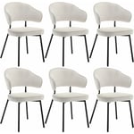 Lot de 6 Chaises Salle à Manger avec Dossier WOLTU, Chaise de Cuisine Scandinave Velours, Pieds en Métal, Crème