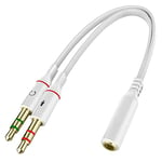 OcioDual Câble Adaptateur Splitter Y Blanc Jack 3.5mm Femelle TRRS a 2 Double AUX Male TRS Micro et Audio Stereo pour Casque