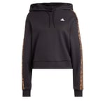 adidas Women's Essentials 3-Stripes Animal Print Relaxed Hoodie, Black/Magic Beige, L